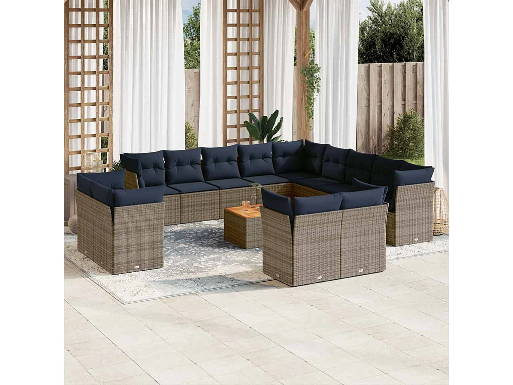 14-delige Loungeset met kussens poly rattan grijs