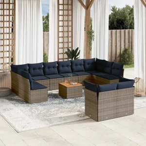 13-delige Loungeset met kussens poly rattan grijs 13-delige Loungeset met kussens poly rattan grijs
