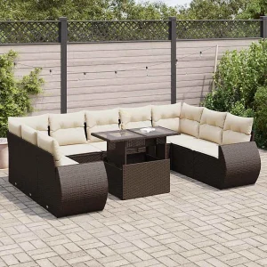 10-delige Loungeset met kussens poly rattan bruin 10-delige Loungeset met kussens poly rattan bruin