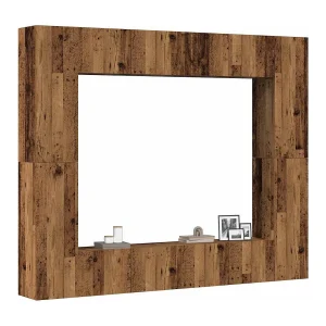 8-delig Tv-meubelset wandmontage bewerkt hout oud houtkleurig 8-delig Tv-meubelset wandmontage bewerkt hout oud houtkleurig