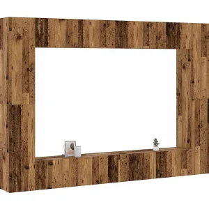 8-delig Tv-meubelset wandmontage bewerkt hout oud houtkleurig 8-delig Tv-meubelset wandmontage bewerkt hout oud houtkleurig