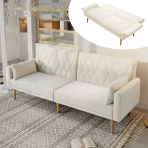 2-zitsbank – 180 x 75 x 82 cm – slaapbank – verstelbare rugleuning – fluweel – beige 2-zitsbank – 180 x 75 x 82 cm – slaapbank – verstelbare rugleuning – fluweel – beige