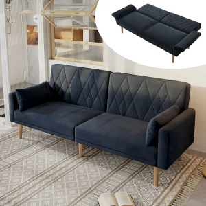 2-zits rechte slaapbank in grijs fluweel, inclusief 2 kussens – 180x75x82cm 2-zits rechte slaapbank in grijs fluweel, inclusief 2 kussens – 180x75x82cm