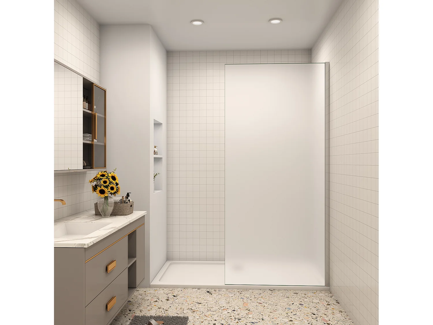 70x195cm Douchewand inloopdouche,10mm dik mat gehard glas met explosieveilige folie,glanzend chroom profiel