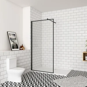 90x195cm inloopdouche-douchecabine,8mm mat zwart kader en raste glas,makkelijk schoon te maken,antikalk,stabilisatiestang 70-120cm (verstelbaar),mat zwart profiel.
