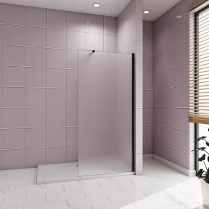 100x195cm Douchewand inloopdouche,10mm dik mat gehard glas met explosieveilige folie,stabilisatiestang 73-120cm (verstelbaar),mat zwart aluminium profiel.