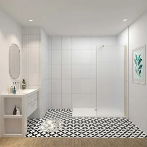 100x195cm Douchewand inloopdouche,10mm dik mat gehard glas met explosieveilige folie,stabilisatiestang 73-120cm (verstelbaar),gouden profiel.