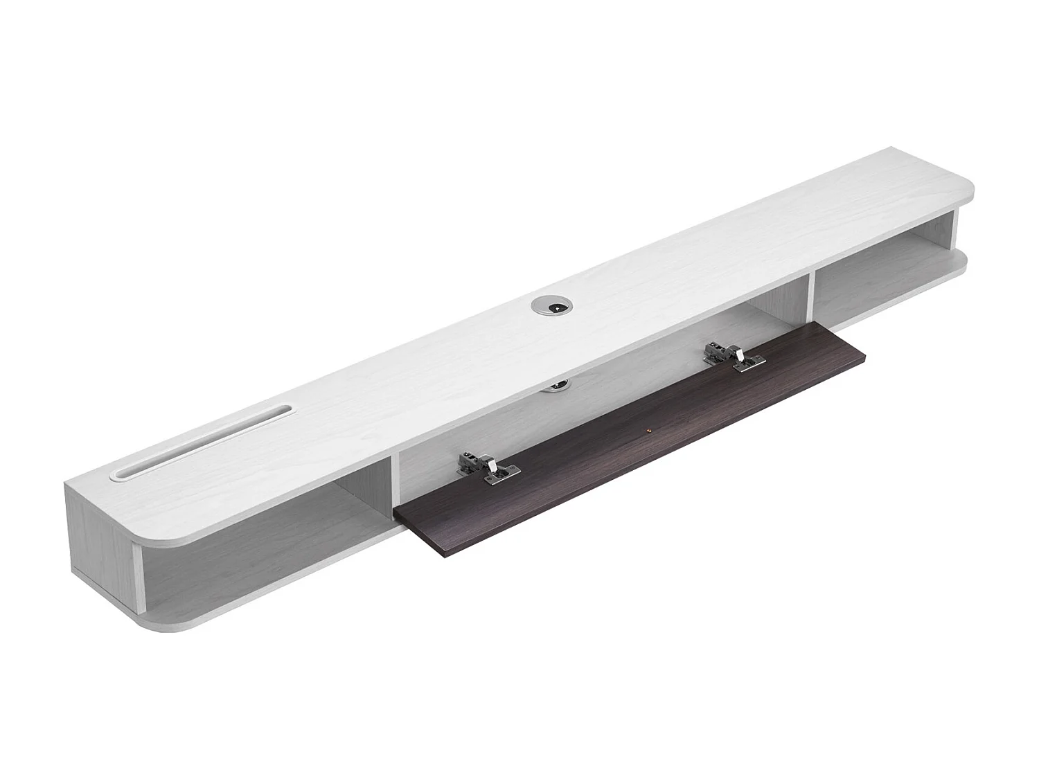 Aan de Muur Gemonteerde TV-Kast SucceBuy 180 cm Zwevende TV-Standaard voor aan de Muur met Ingebouwde Opbergruimte, Wit