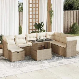 9-delige Loungeset met kussens poly rattan beige 9-delige Loungeset met kussens poly rattan beige