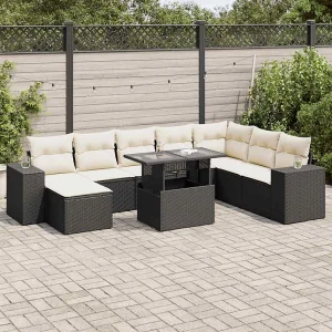9-delige Loungeset met kussens poly rattan zwart 9-delige Loungeset met kussens poly rattan zwart