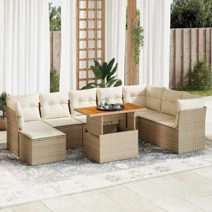 9-delige Loungeset met kussens poly rattan beige 9-delige Loungeset met kussens poly rattan beige