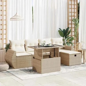 6-delige Loungeset met kussens poly rattan beige 6-delige Loungeset met kussens poly rattan beige