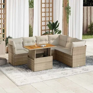 7-delige Loungeset met kussens poly rattan beige 7-delige Loungeset met kussens poly rattan beige