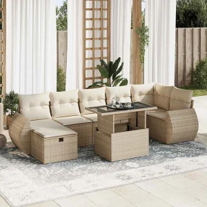 8-delige Loungeset met kussens poly rattan beige 8-delige Loungeset met kussens poly rattan beige