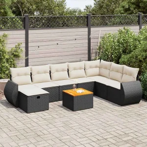 9-delige Loungeset met kussens poly rattan zwart 9-delige Loungeset met kussens poly rattan zwart