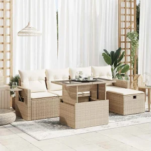 6-delige Loungeset met kussens poly rattan beige 6-delige Loungeset met kussens poly rattan beige