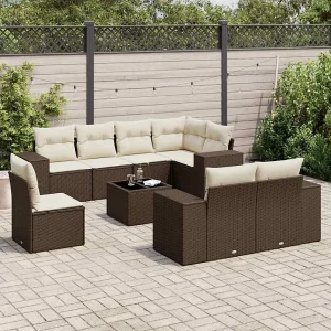 9-delige Loungeset met kussens poly rattan bruin 9-delige Loungeset met kussens poly rattan bruin