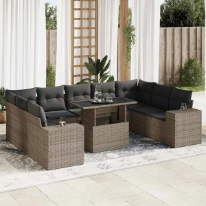 10-delige Loungeset met kussens poly rattan grijs 10-delige Loungeset met kussens poly rattan grijs