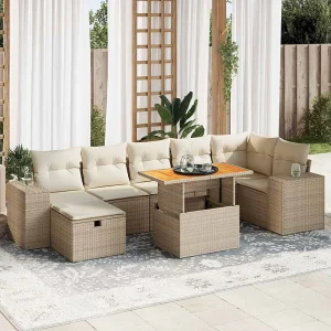 5-delige Loungeset met kussens poly rattan en acaciahout beige 5-delige Loungeset met kussens poly rattan en acaciahout beige