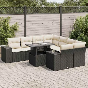 9-delige Loungeset met kussens poly rattan zwart 9-delige Loungeset met kussens poly rattan zwart