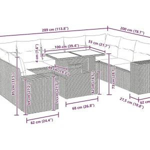 10-delige Loungeset met kussens poly rattan zwart
