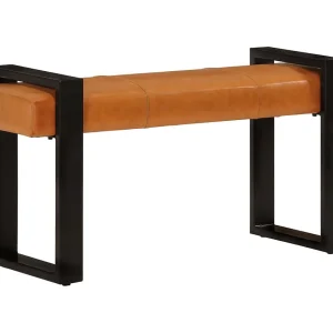 Bankje 110 cm echt geitenleer zwart en bruin