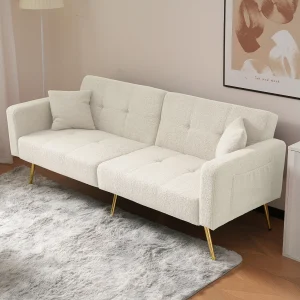 2-zits rechte slaapbank in witte sherpa, 3-positie neerklapbare rugleuning – 175x64x72cm 2-zits rechte slaapbank in witte sherpa, 3-positie neerklapbare rugleuning – 175x64x72cm