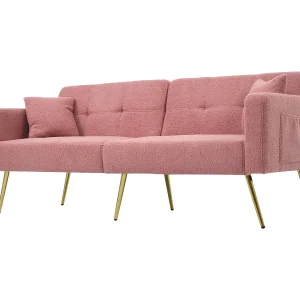 2-zits rechte slaapbank in roze sherpa, 3-positie neerklapbare rugleuning – 175x64x72cm 2-zits rechte slaapbank in roze sherpa, 3-positie neerklapbare rugleuning – 175x64x72cm