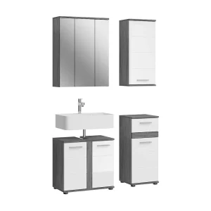 Set van badkamermeubels WILLIAM – Donkergrijs en wit – 114x191x34 cm