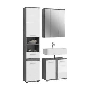 Set badkamermeubels WILLIAM – Donkergrijs en wit – 114x191x34 cm Set badkamermeubels WILLIAM – Donkergrijs en wit – 114x191x34 cm