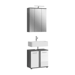 Set van WILLIAM badkamermeubelen – Donkergrijs en wit – 64x191x34 cm – Met LED
