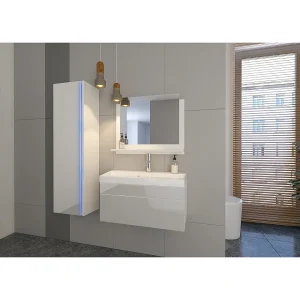 Ensemble meubles de salle de bain blanc collection BIRD. Colonne, meuble sous vasque, vasque 60cm Ensemble meubles de salle de bain blanc collection BIRD. Colonne, meuble sous vasque, vasque 60cm