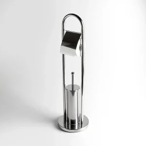 "Amélie" verchroomde metalen rolhouder en toiletborstelhouder met ronde voet