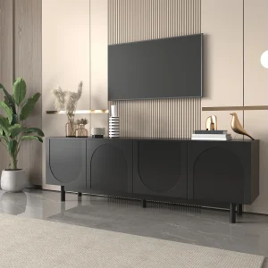 175 cm tv-meubel, tv-kast met 4 greeploze deuren en verstelbare planken, zwart 175 cm tv-meubel, tv-kast met 4 greeploze deuren en verstelbare planken, zwart