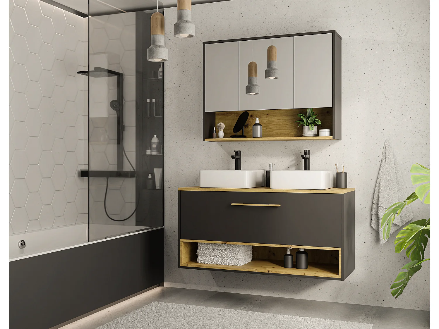 Badkamer muurkast - Antraciet - 100 cm - YANGRA - Koop nu goedkoop in je online meubelshop