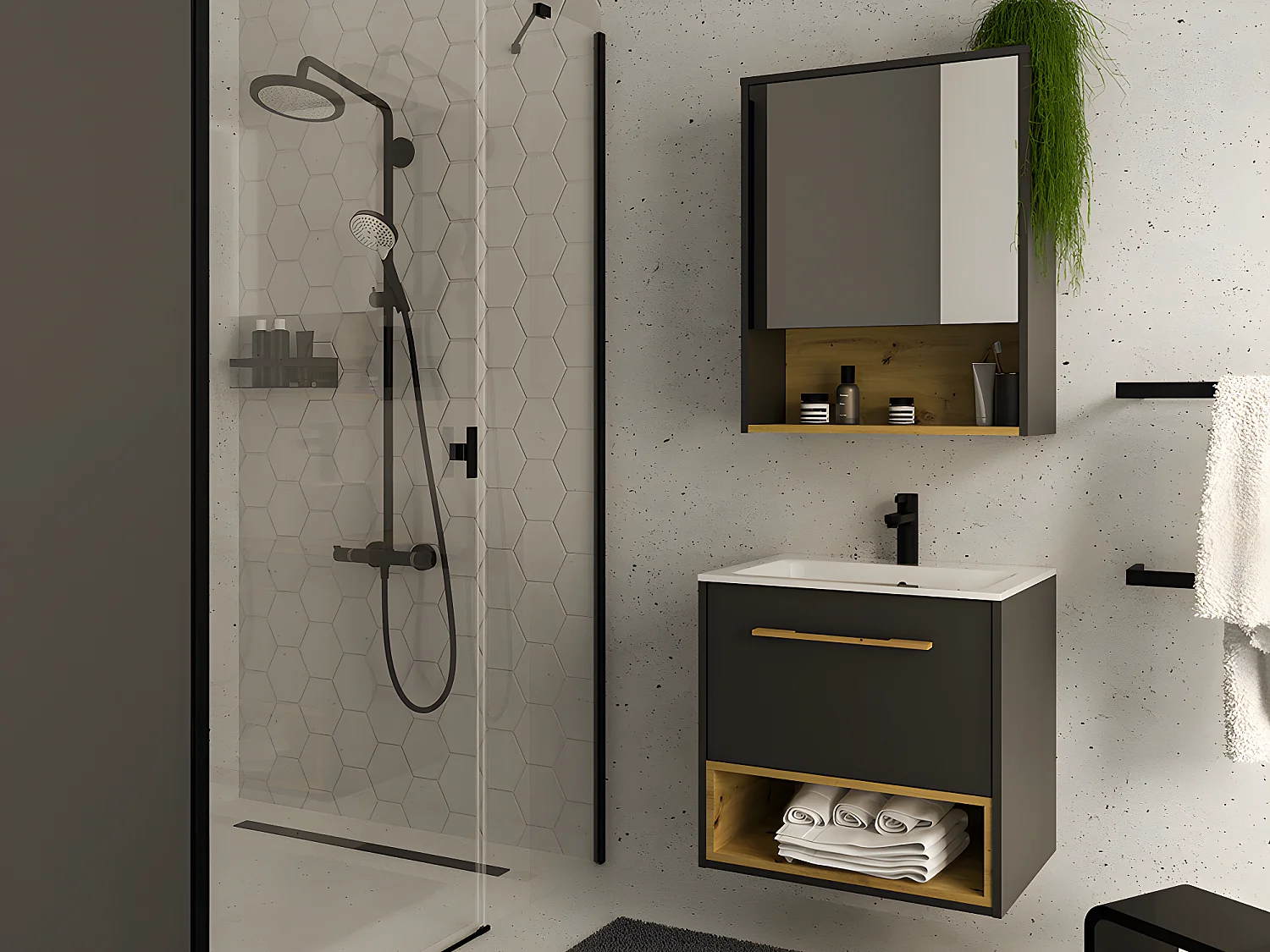 Badkamer muurkast - Antraciet - 60 cm - YANGRA - Koop nu goedkoop in je online meubelshop