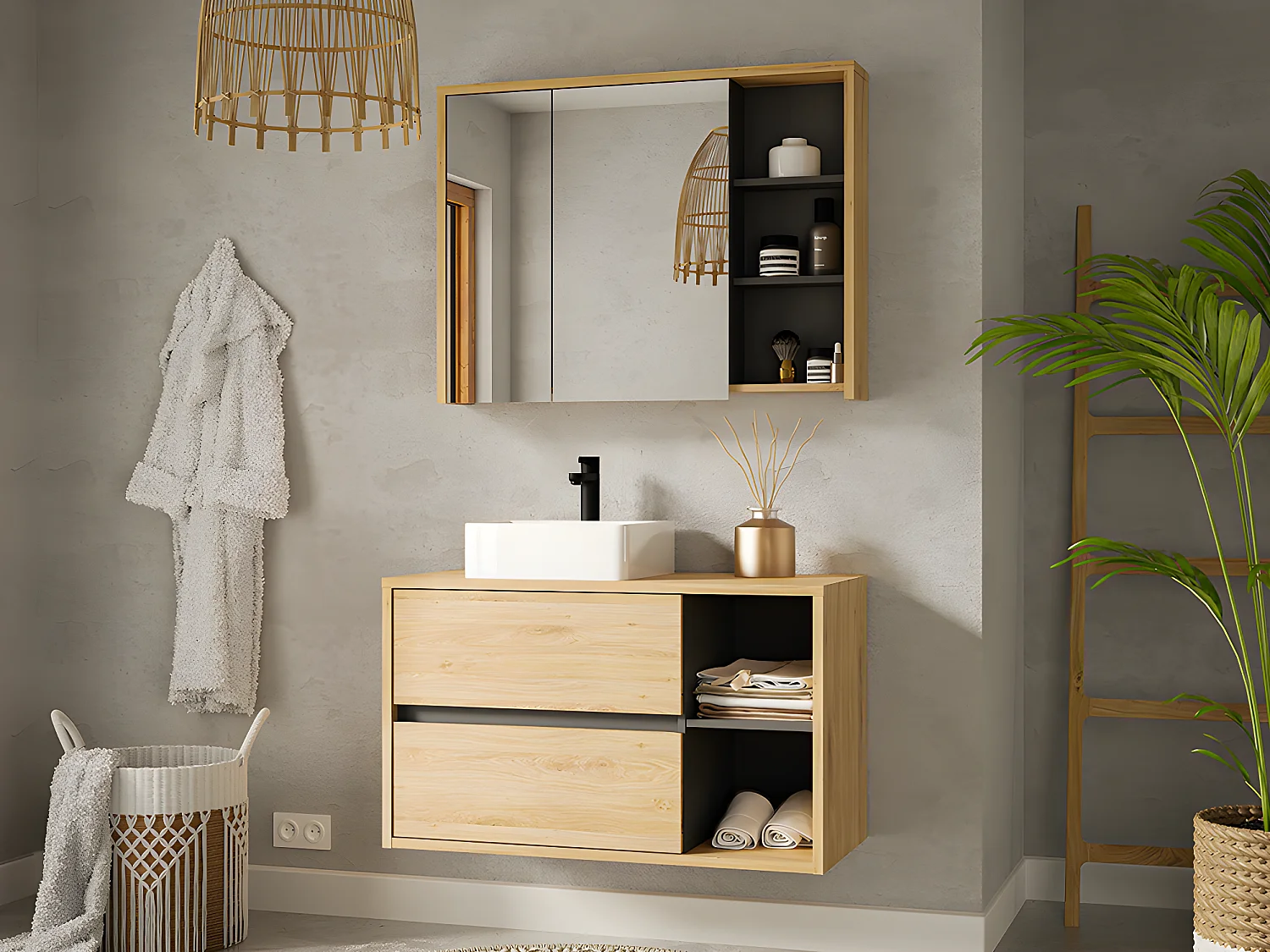 Badkamer muurkast - Naturel kleur - 100 cm - PURNAL - Koop nu goedkoop online