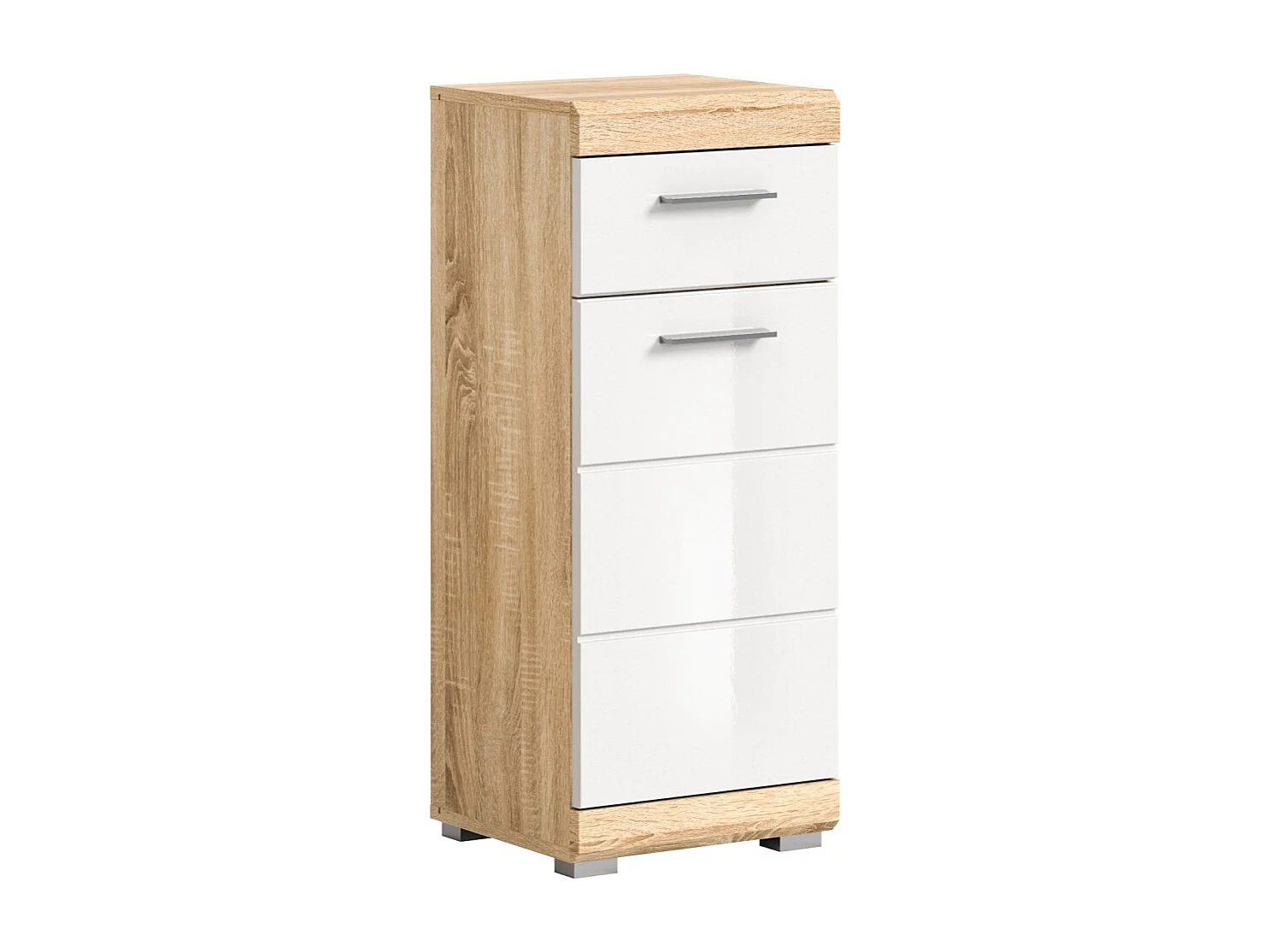 Badkamerkast LEWOTO - 1 deur en 1 lade - Wit en licht eiken