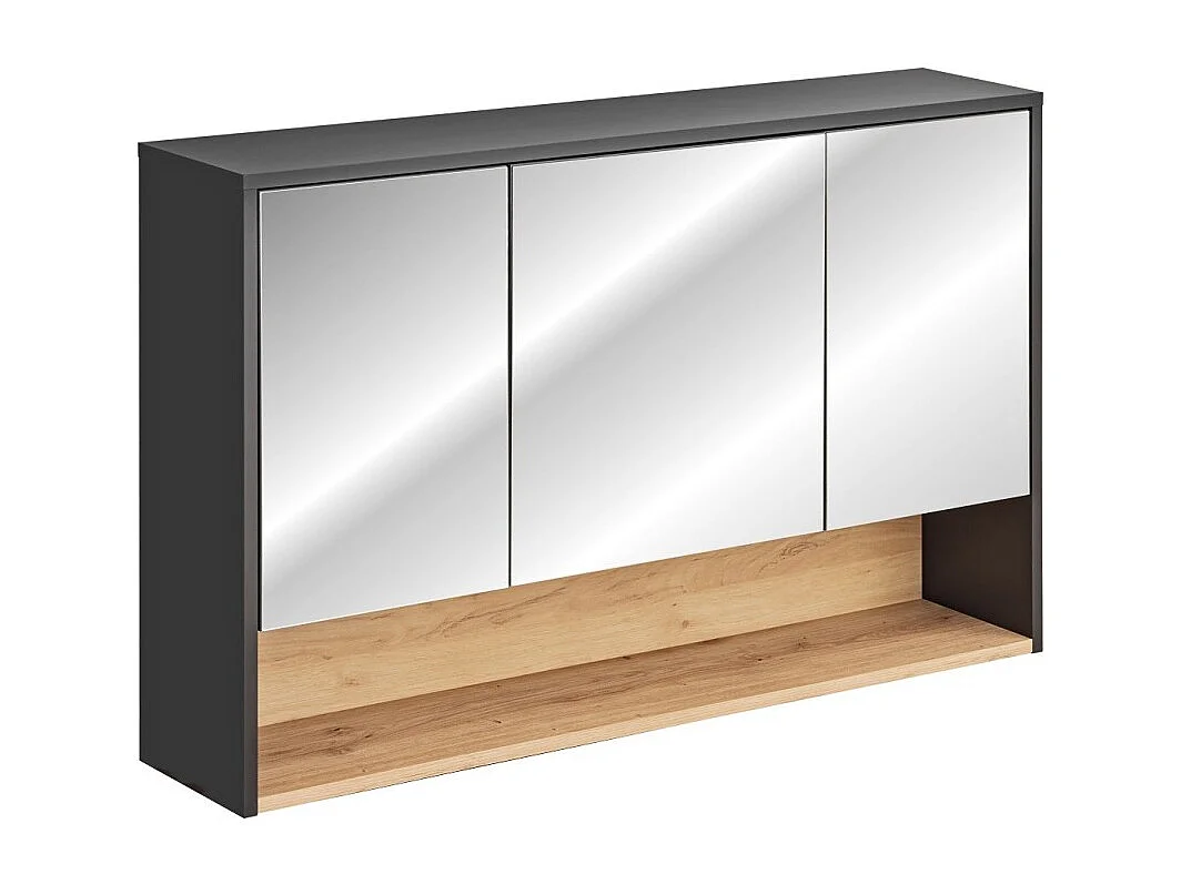 Badkamer hangkast TALOKA – 3 spiegeldeuren – Antracietgrijs en licht eiken – L120 cm – Hangend