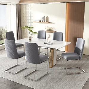 6 cantilever stoelen in fluweel en zilvermetaal – Diamantdesign – Max. belasting 150 kg – 55x45x87 cm – Grijs 6 cantilever stoelen in fluweel en zilvermetaal – Diamantdesign – Max. belasting 150 kg – 55x45x87 cm – Grijs