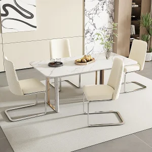 4 cantilever stoelen in fluweel en zilvermetaal – Diamantdesign – Max. belasting 150 kg – 55x45x87 cm – Beige
