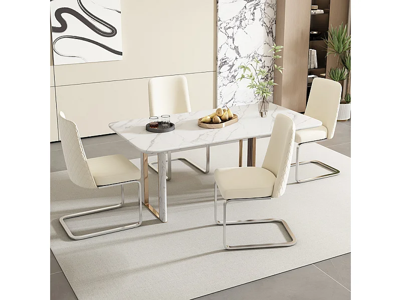 4 cantilever stoelen in fluweel en zilvermetaal - Diamantdesign - Max. belasting 150 kg - 55x45x87 cm - Beige
