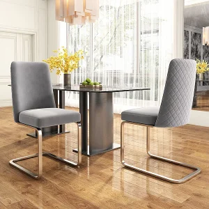 2 cantilever stoelen in fluweel en zilvermetaal – Diamantdesign – Max. belasting 150 kg – 55x45x87 cm – Grijs 2 cantilever stoelen in fluweel en zilvermetaal – Diamantdesign – Max. belasting 150 kg – 55x45x87 cm – Grijs