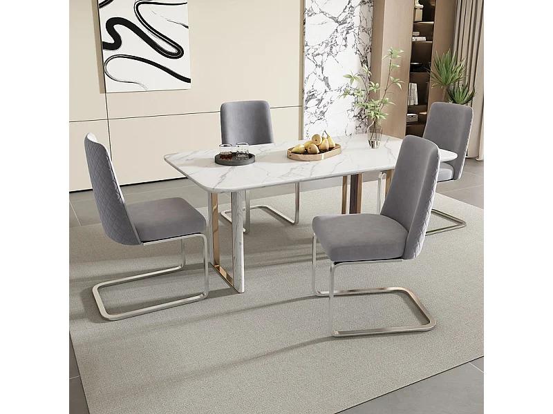 4 cantilever stoelen in fluweel en zilvermetaal - Diamantdesign - Max. belasting 150 kg - 55x45x87 cm - Grijs