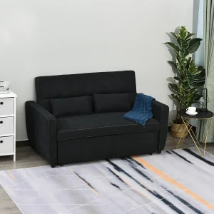 2-zits rechte slaapbank met 3-positie klik-klak rugleuning en schuifzitting, in zwart fluweel – 155x90x88,5cm