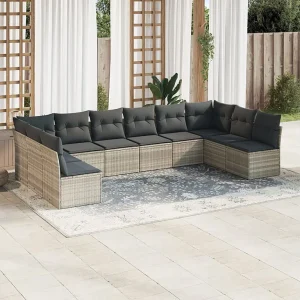 10-delige Loungeset met kussens poly rattan lichtgrijs 10-delige Loungeset met kussens poly rattan lichtgrijs