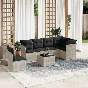 7-delige Loungeset met kussens poly rattan lichtgrijs 7-delige Loungeset met kussens poly rattan lichtgrijs