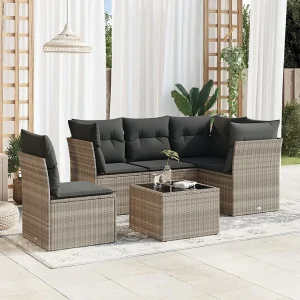 6-delige Loungeset met kussens poly rattan lichtgrijs 6-delige Loungeset met kussens poly rattan lichtgrijs