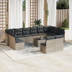 13-delige Loungeset met kussens poly rattan lichtgrijs 13-delige Loungeset met kussens poly rattan lichtgrijs