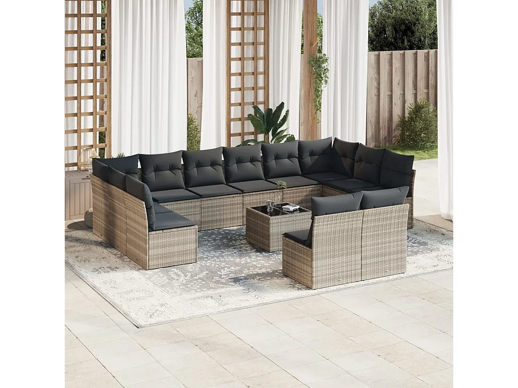 13-delige Loungeset met kussens poly rattan lichtgrijs